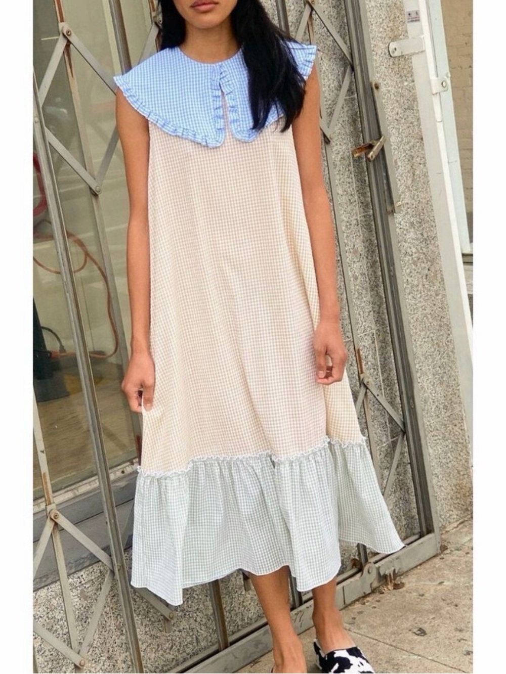 Lisa Says Gah Stevie Gingham Patchwork Midi Dress Peter Pan Collar